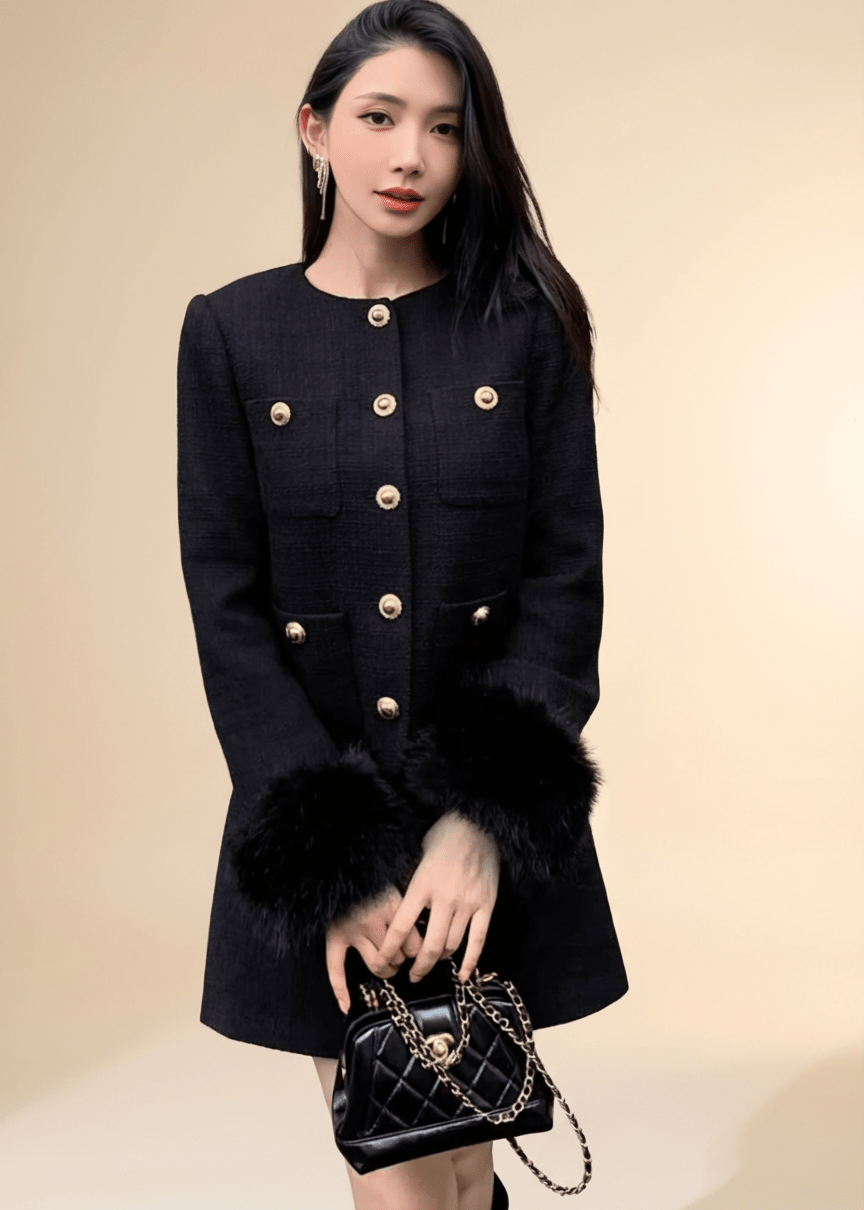 スリーブファーノーカラージャケット＆ミニスカート - Vera Lumina