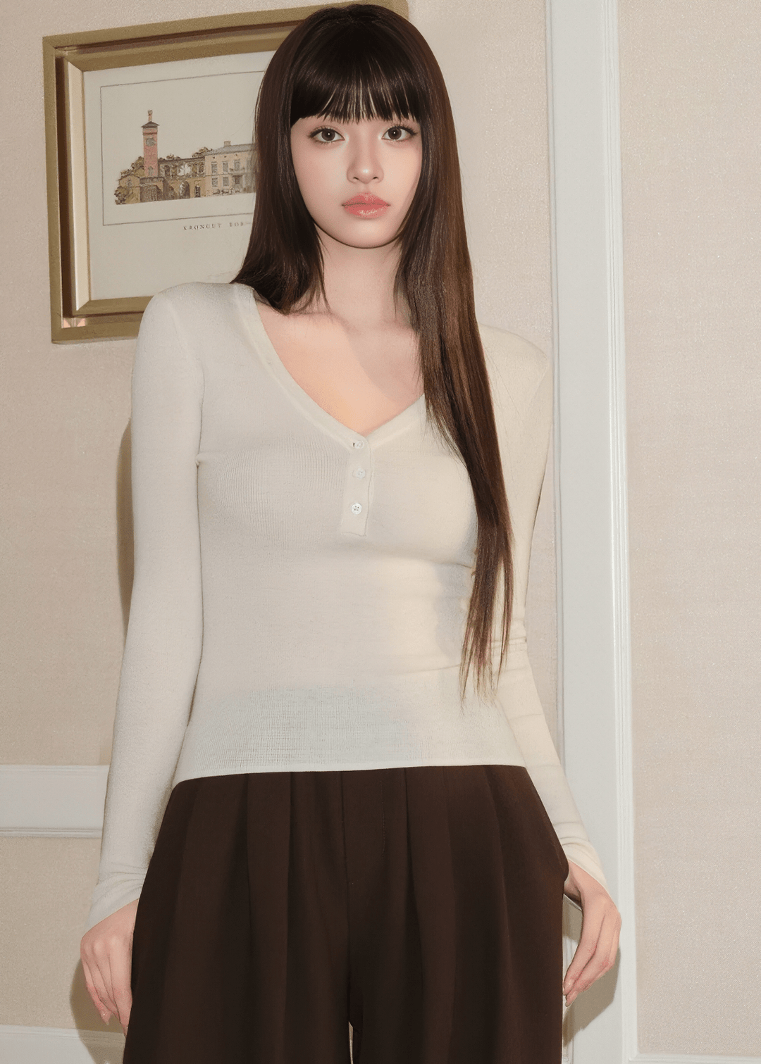 ヘンリーネックタイトスリムニット - Vera Lumina