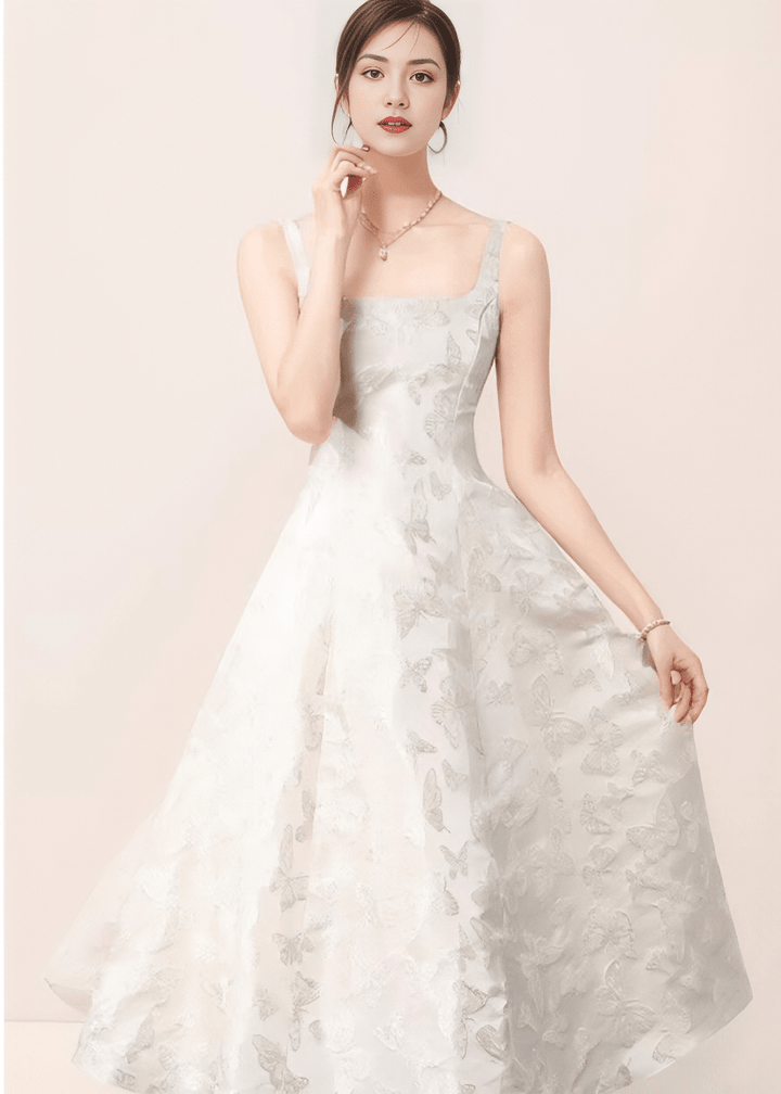 スクエアネックフラワーオーガンジードレス - Vera Lumina