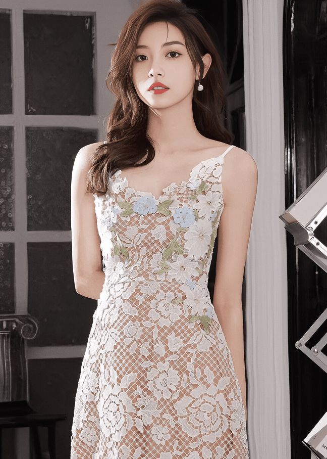 フラワーエンブロイダリーレースドレス - Vera Lumina