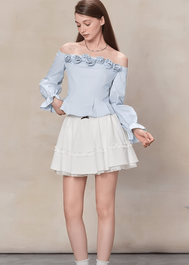 ローズモチーフオフショルダーペプラムブラウス - Vera Lumina