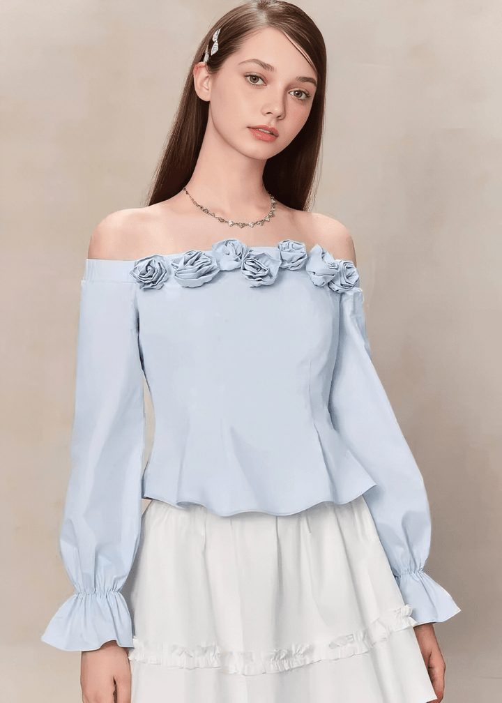 ローズモチーフオフショルダーペプラムブラウス - Vera Lumina