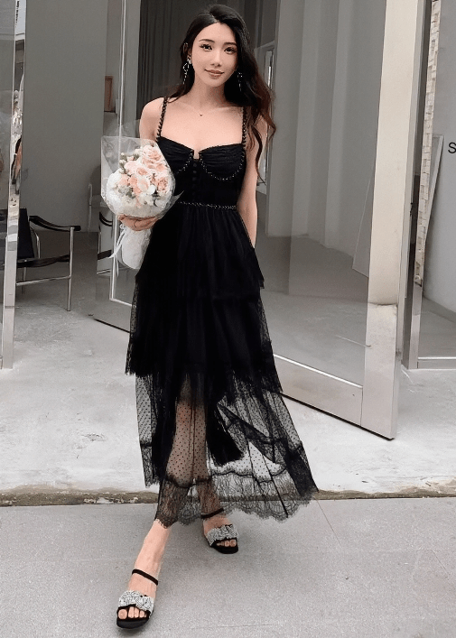 ビジューキャミドットチュールティアードドレス - Vera Lumina