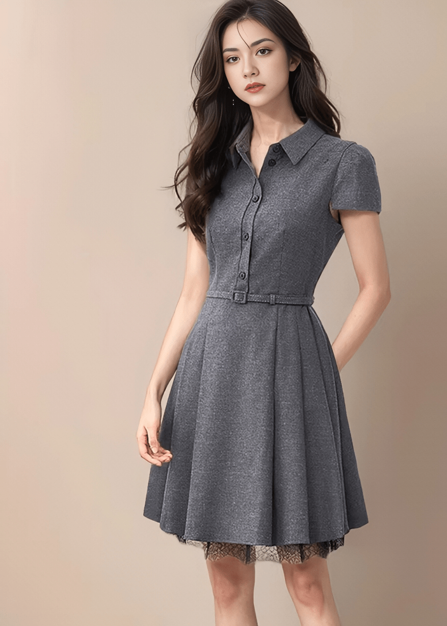 ヘムレースシャツカラーフレアドレス - Vera Lumina