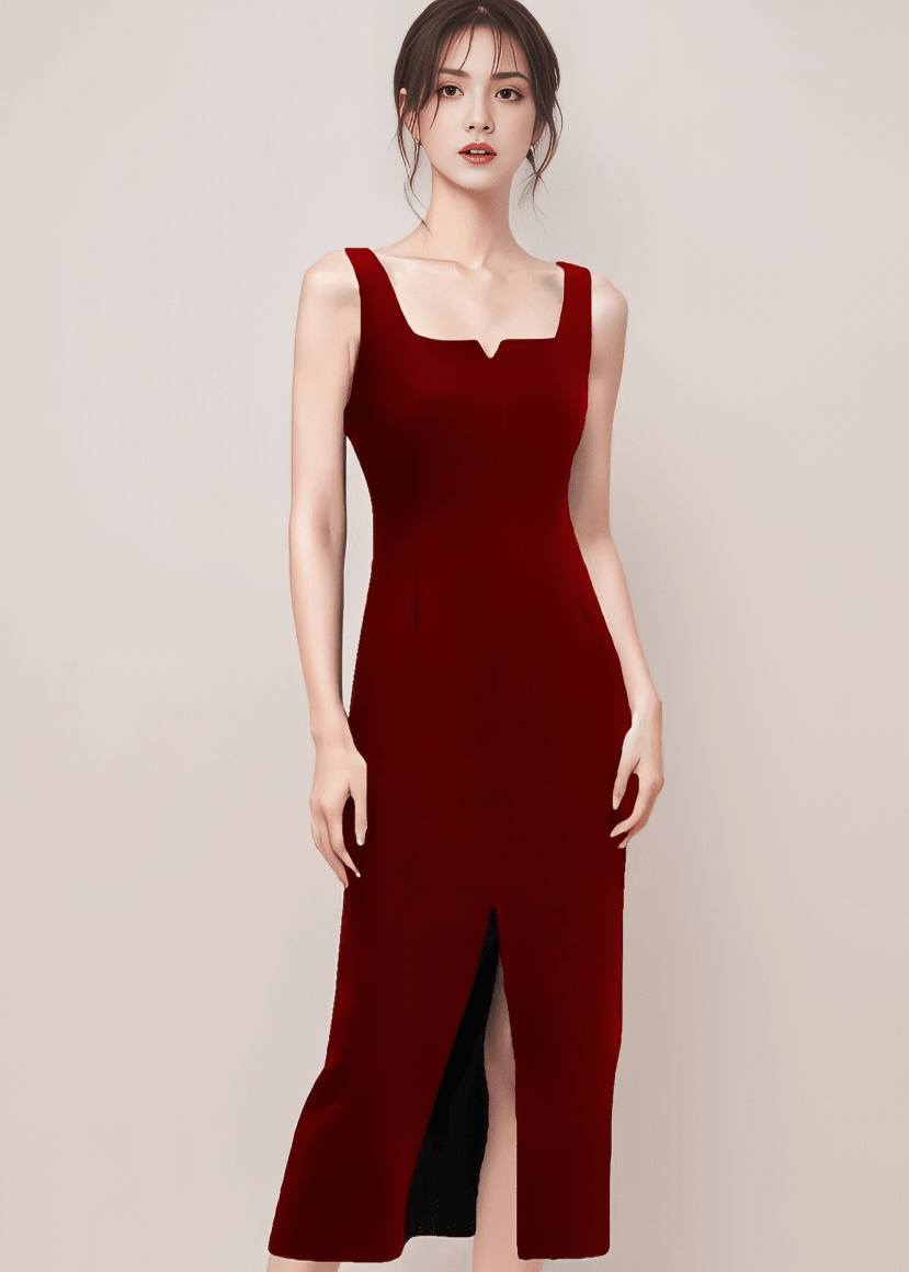 ノッチネックフロントスリットタイトドレス - Vera Lumina