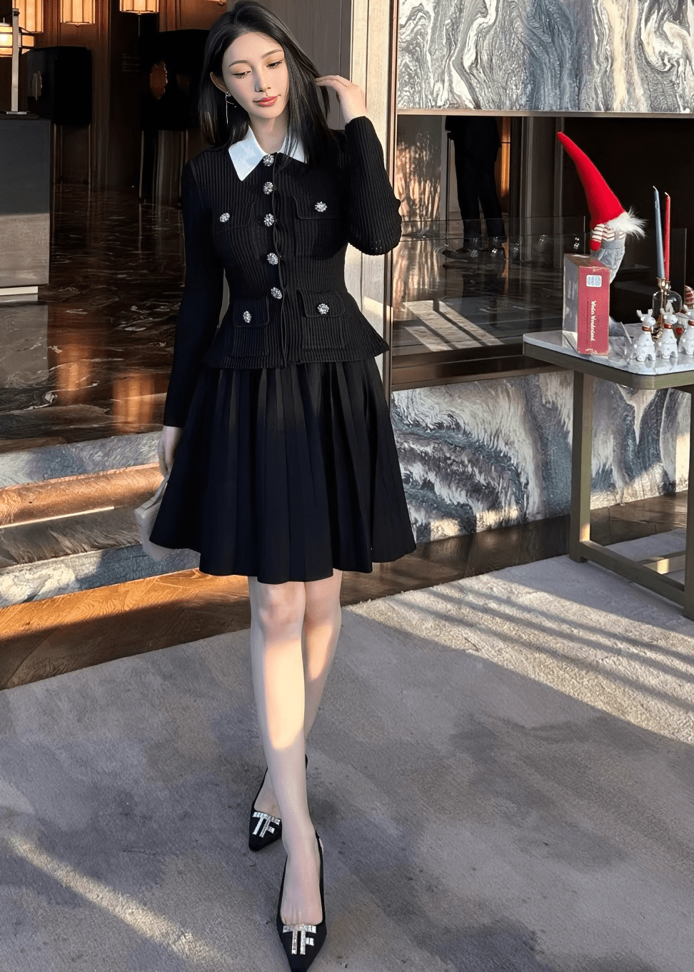 ビジューボタンバイカラーカラージャケットドレス - Vera Lumina