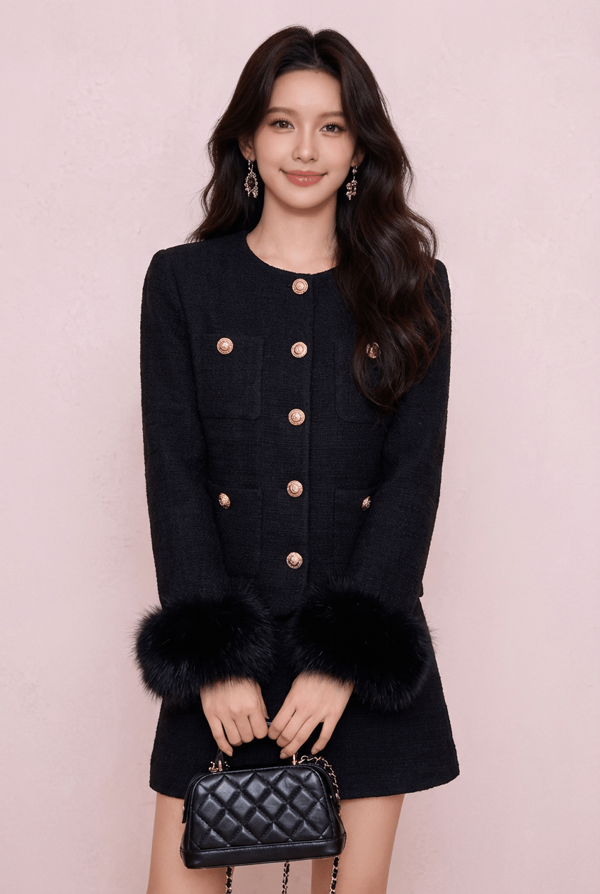 スリーブファーノーカラージャケット＆ミニスカート - Vera Lumina