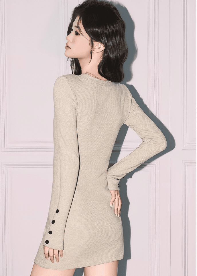 フロントボタンリブタイトミニワンピース - Vera Lumina