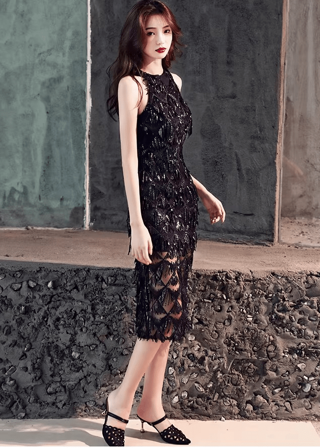 アメリカンスリーブビジューフリンジドレス - Vera Lumina