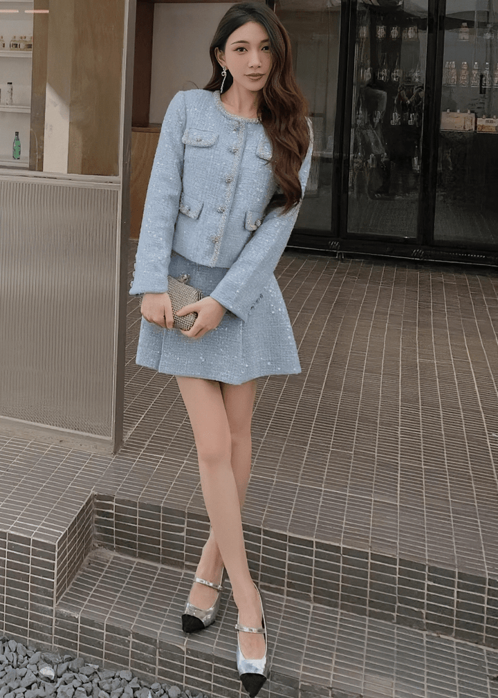 ビジューボタンノーカラージャケット＆ミニスカート - Vera Lumina