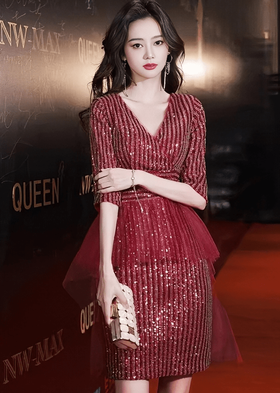 ビジューラインチュールペプラムドレス - Vera Lumina