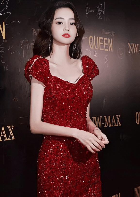 パールビジューパフスリーブスパンコールドレス - Vera Lumina