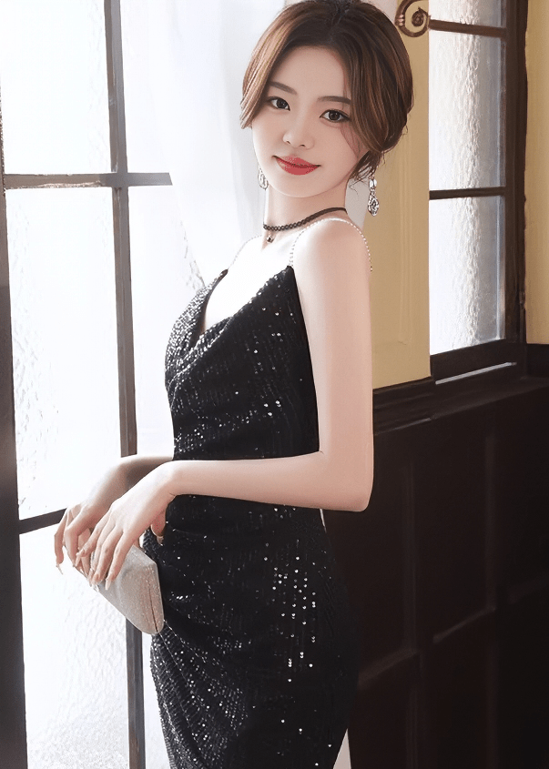 スクエアネックビジューラインマーメイドドレス - Vera Lumina