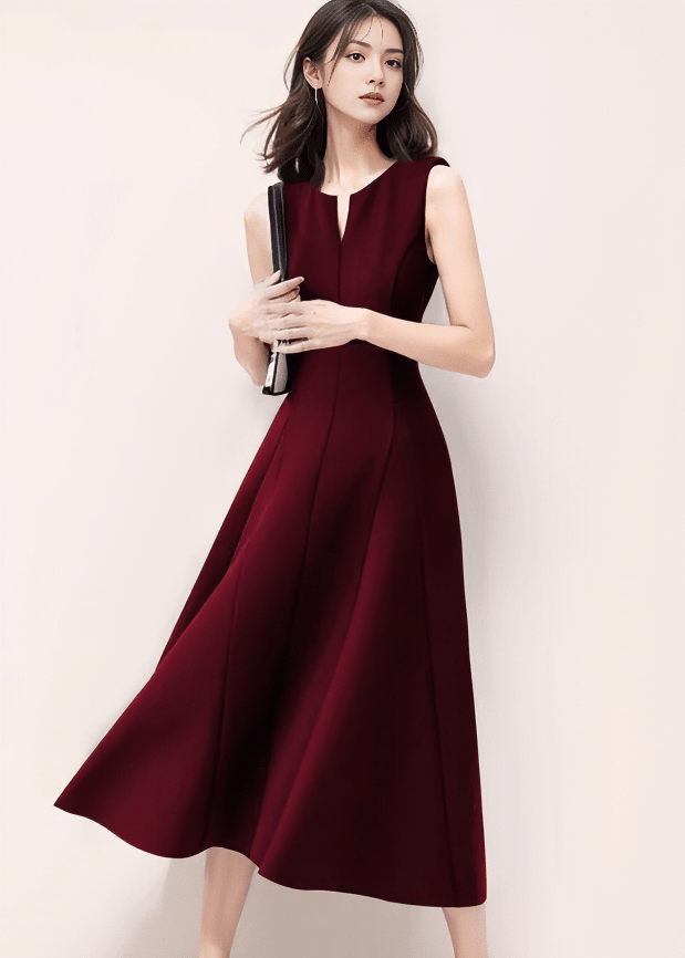 スリットネックパネルラインフレアドレス - Vera Lumina