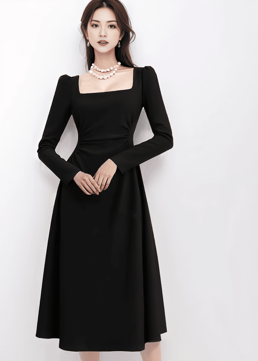 スクエアネックパフスリーブフレアドレス - Vera Lumina