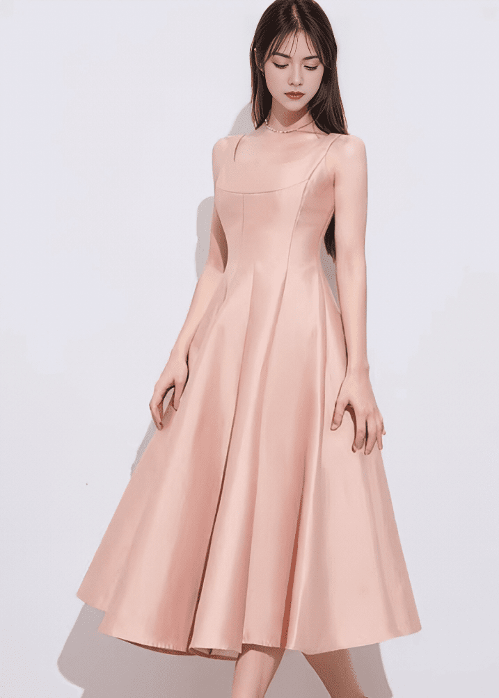 サテンシェイプスクエアネックフレアドレス - Vera Lumina