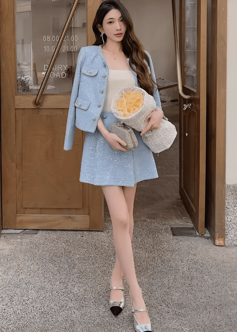 ビジューボタンノーカラージャケット＆ミニスカート - Vera Lumina