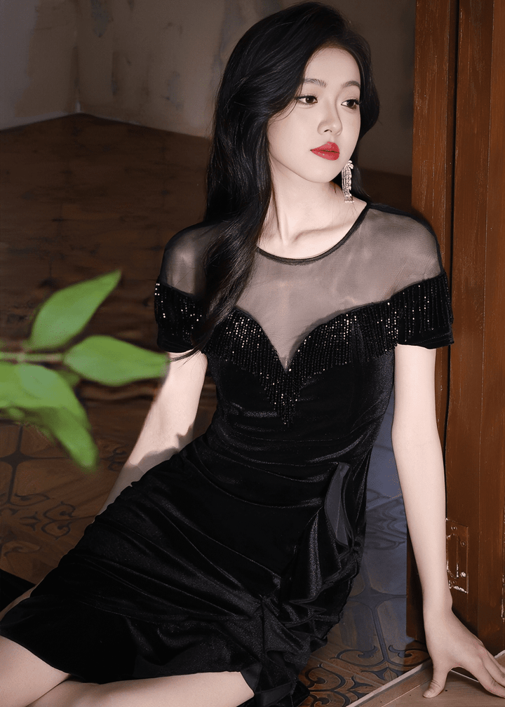 ベルベットシアーフリルマーメイドドレス - Vera Lumina