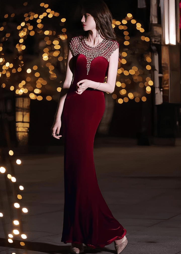 シャインパフスリーブビジューマーメイドドレス - Vera Lumina