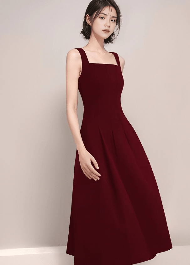 スクエアネックフロントタックボリュームドレス - Vera Lumina