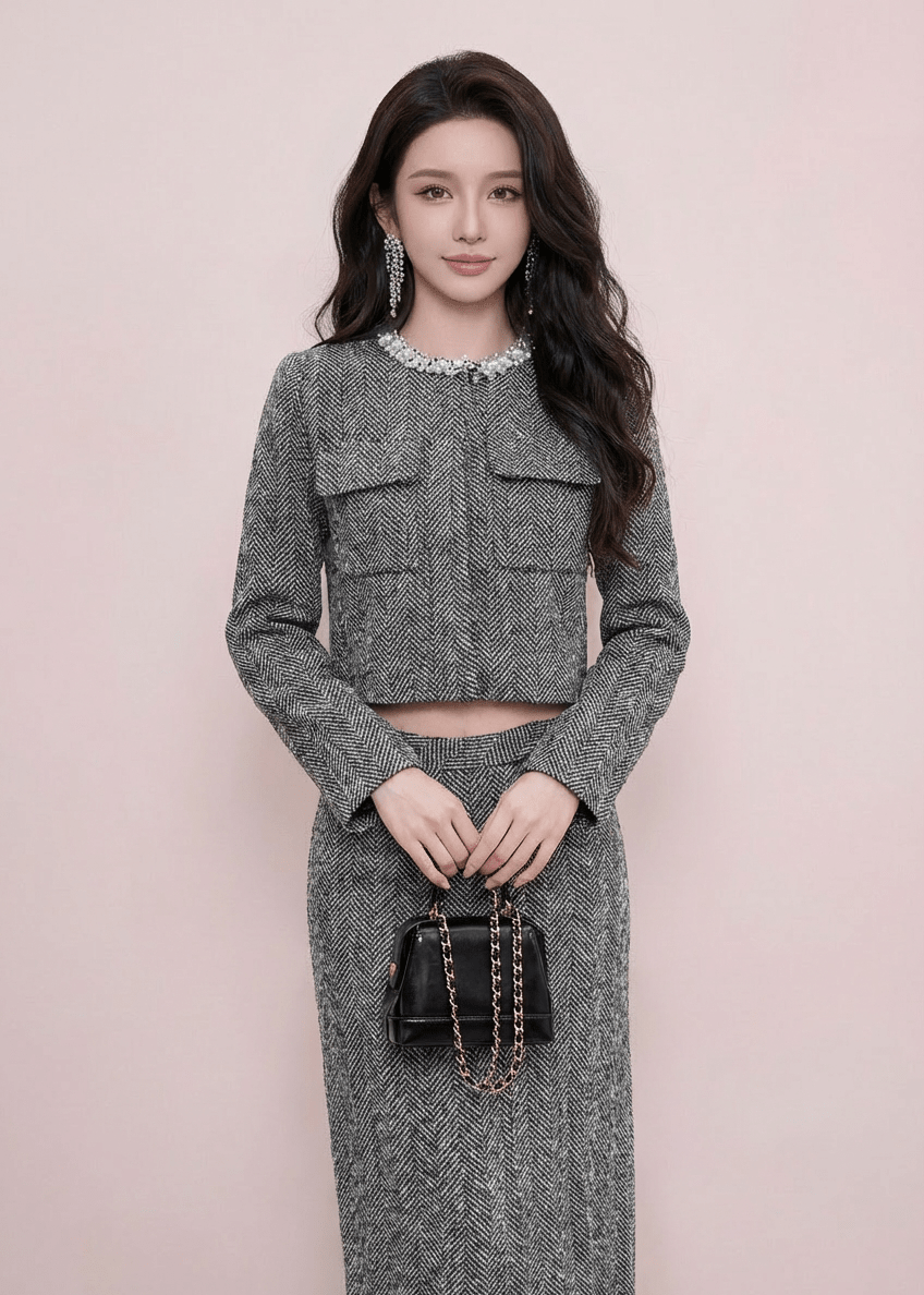 ヘリンボーンジャケット＆ポケットビジュースカート - Vera Lumina