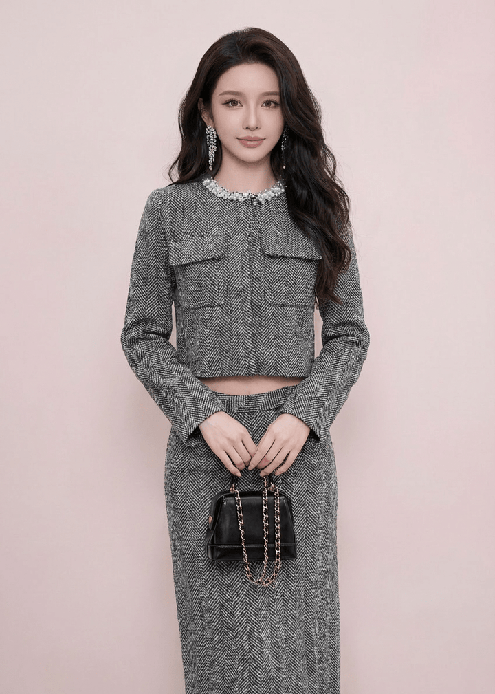 ヘリンボーンジャケット＆ポケットビジュースカート - Vera Lumina