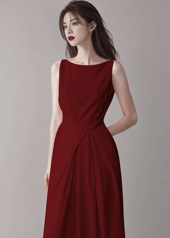 ボートネックウエストドレープアイラインドレス - Vera Lumina