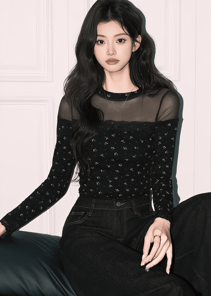 シアーレースドッキングフラワートップス - Vera Lumina