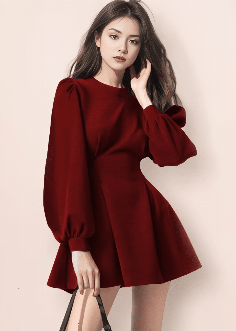 パフスリーブタックフレアミニワンピース - Vera Lumina