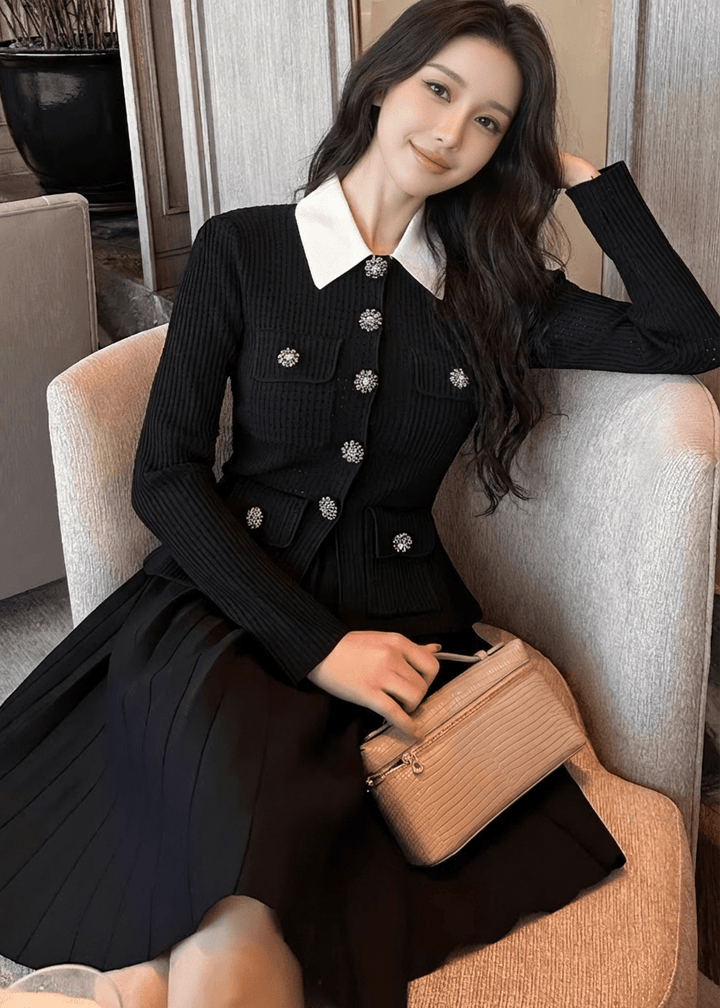 ビジューボタンバイカラーカラージャケットドレス - Vera Lumina