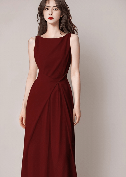 ボートネックウエストドレープアイラインドレス - Vera Lumina