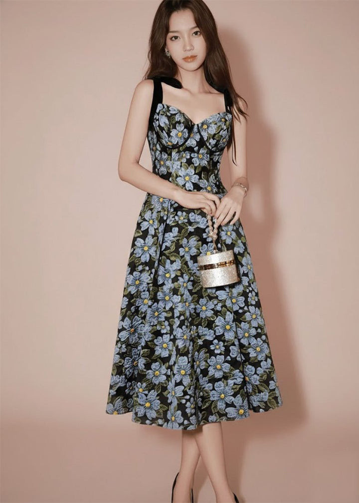 フラワーエンブロイダリーリボンフレアドレス - Vera Lumina