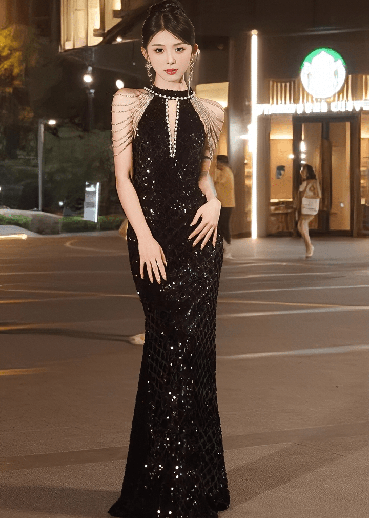 ビジューチェーンショルダーマーメイドドレス - Vera Lumina