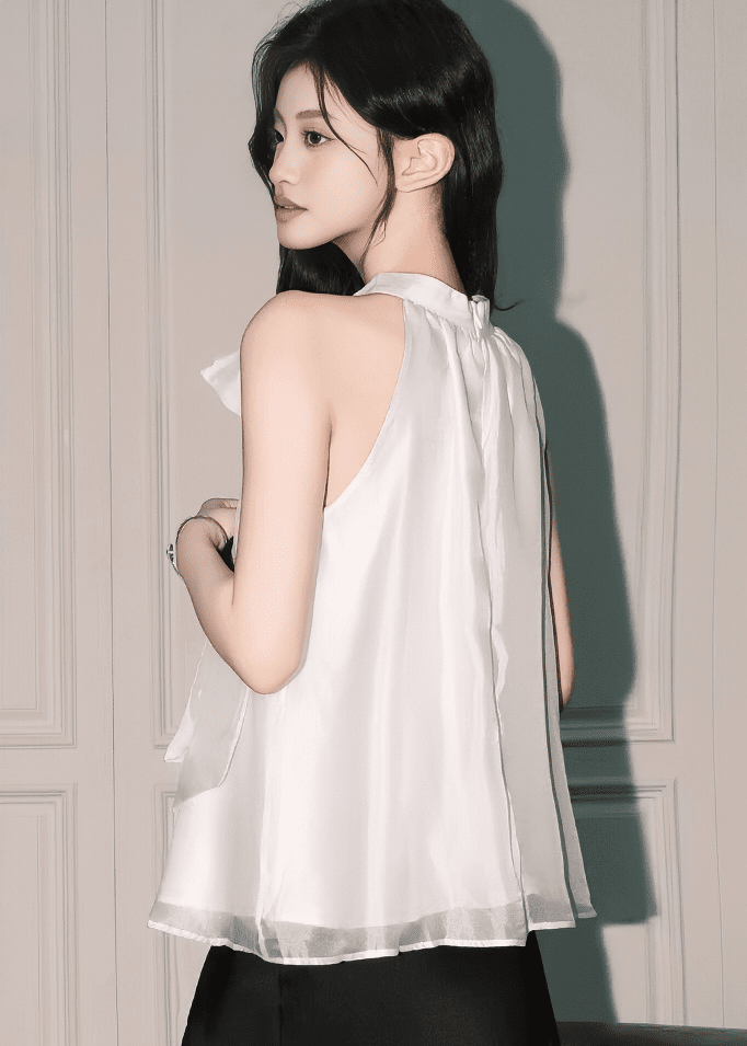 サテンボウタイホルターネックトップス - Vera Lumina