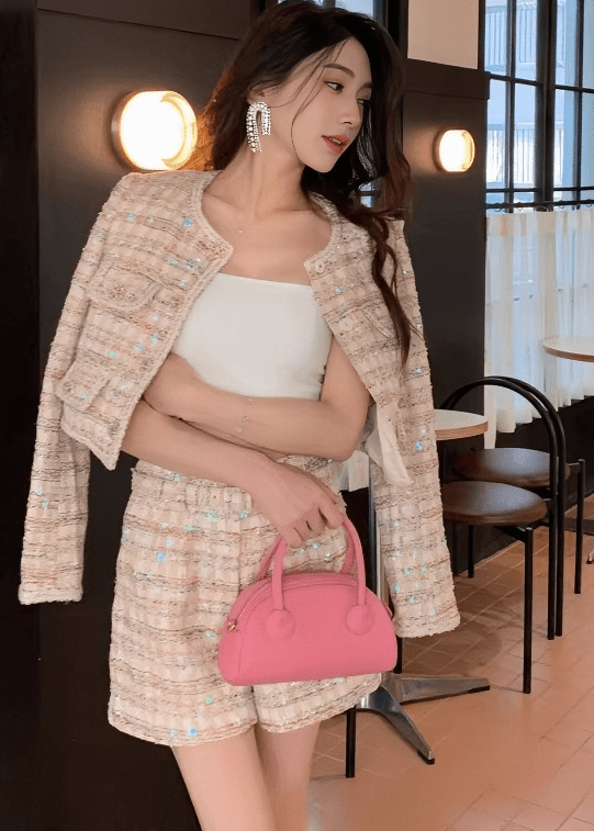 ラメツイードノーカラージャケット＆ショートパンツ - Vera Lumina