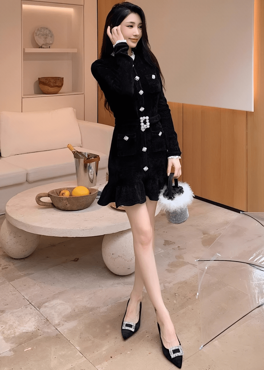 ビジューベルトフリルヘムラインドレス - Vera Lumina