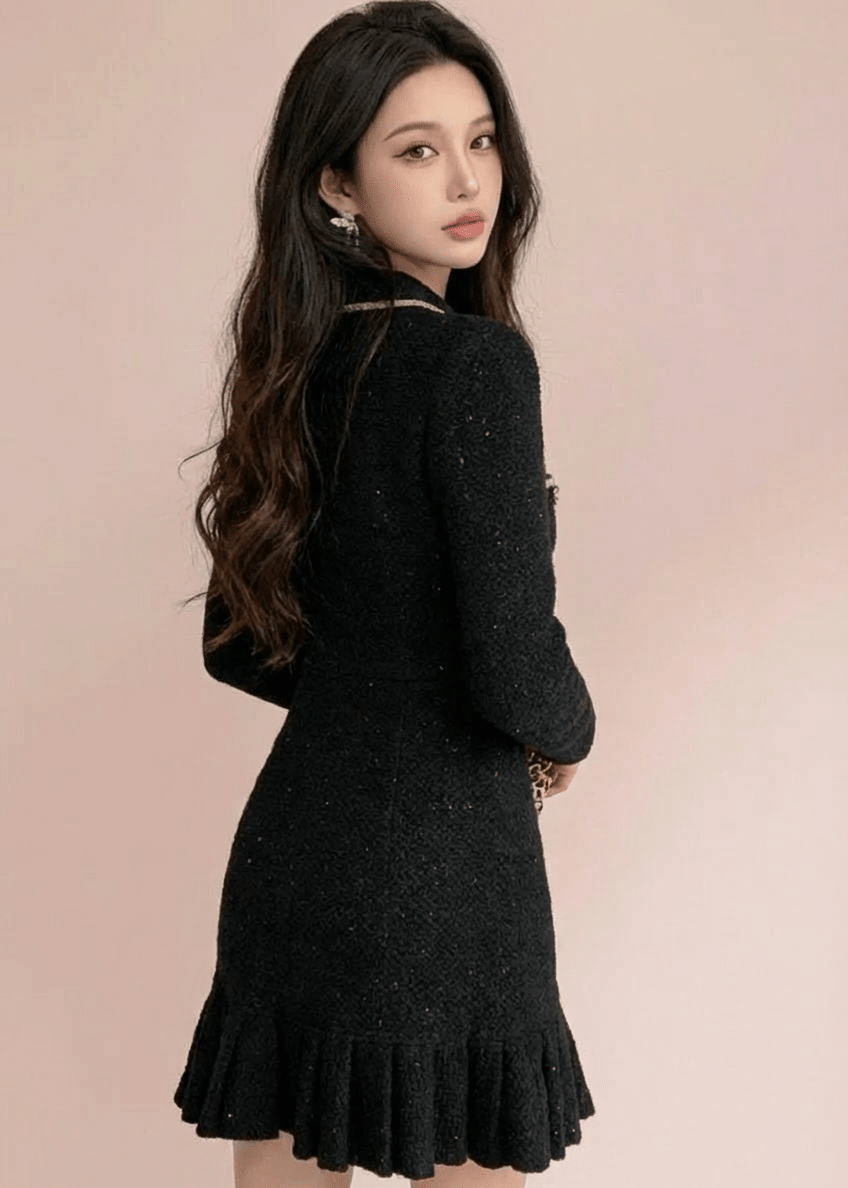 フラワービジューカラーマーメイドフレアワンピース - Vera Lumina