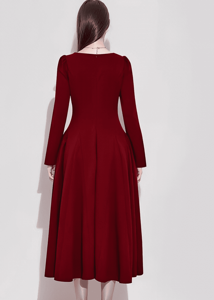 スクエアネックパフスリーブミディフレアドレス - Vera Lumina