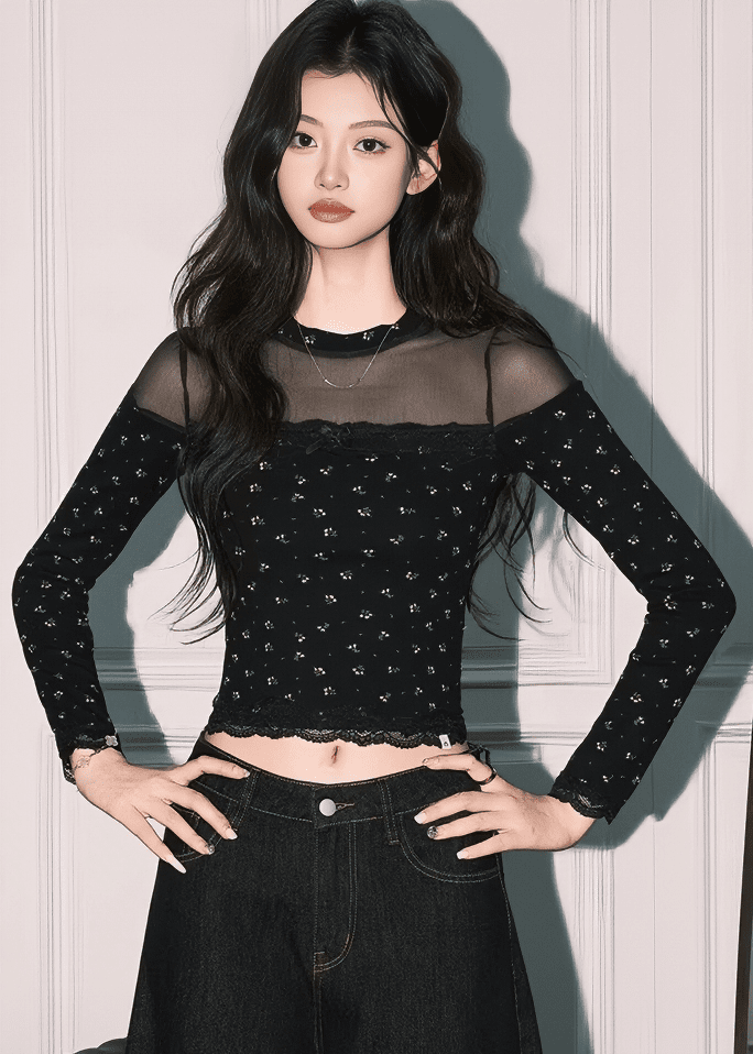 シアーレースドッキングフラワートップス - Vera Lumina