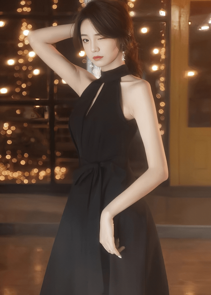 ホルターネックサイドリボンフレアドレス - Vera Lumina