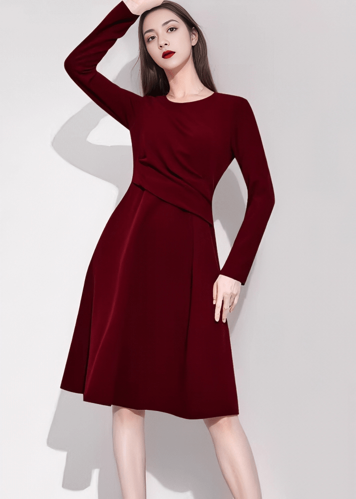 エレガントロングスリーブフレアワンピース - Vera Lumina