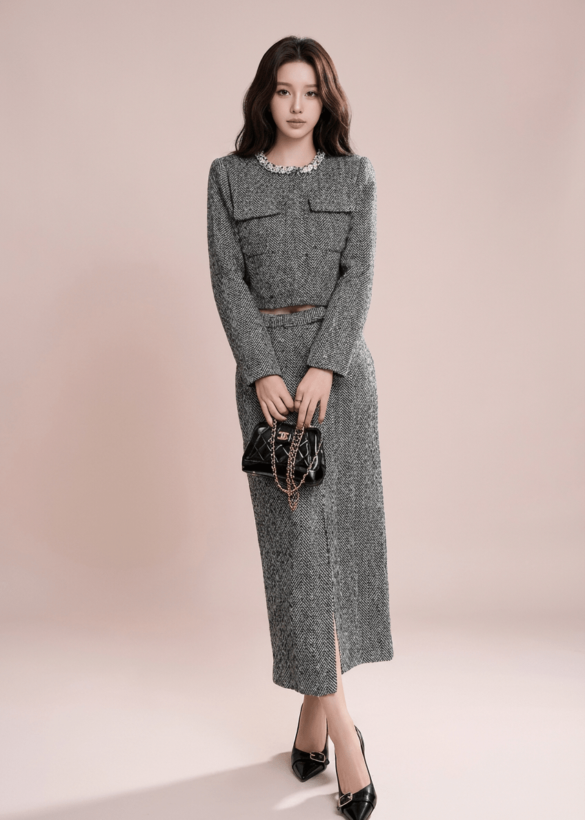 ヘリンボーンジャケット＆ポケットビジュースカート - Vera Lumina