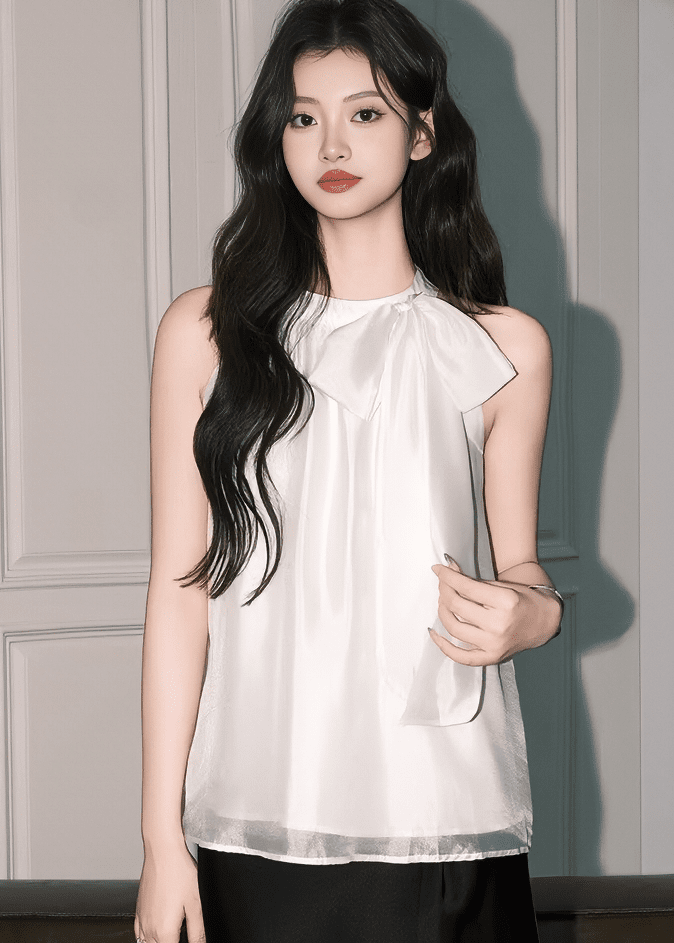 サテンボウタイホルターネックトップス - Vera Lumina