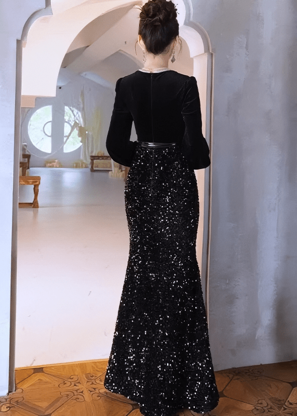 スクエアネックビジューマーメイドドレス - Vera Lumina