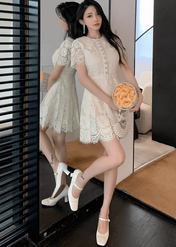 ビジューボタンスカラップレースドレス - Vera Lumina