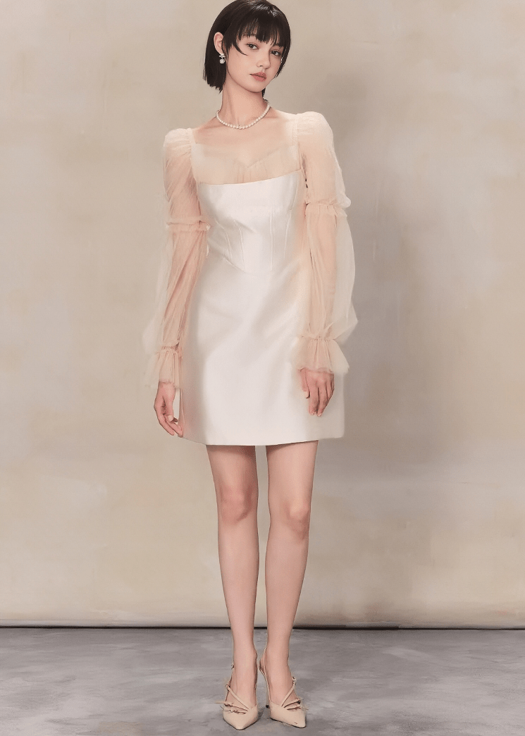 チュールスリーブコルセットミニドレス - Vera Lumina