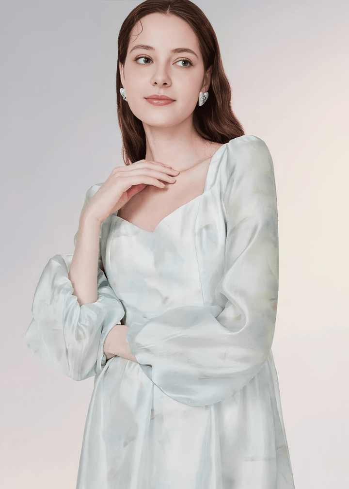 ハートネックバルーンスリーブミニドレス - Vera Lumina