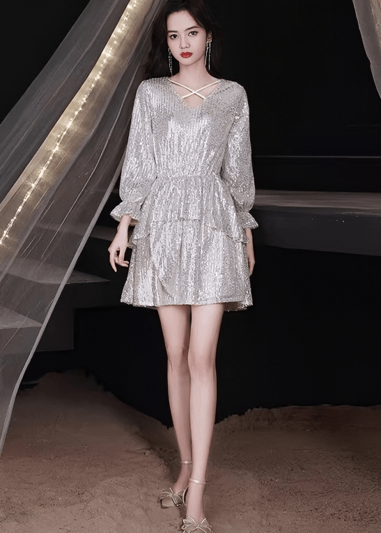 シャイニーティアードフレアミニドレス - Vera Lumina