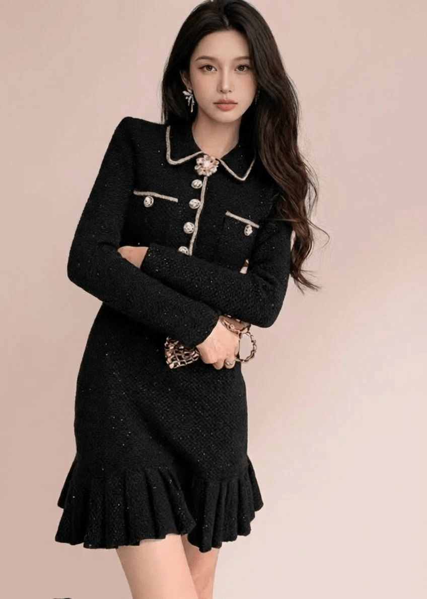 フラワービジューカラーマーメイドフレアワンピース - Vera Lumina