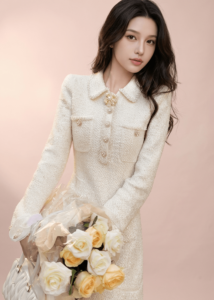 フラワービジューカラーマーメイドフレアワンピース - Vera Lumina